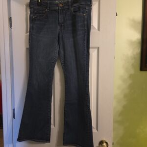 American Eagle Outfitters Women's Dark Blue Kick Boot Jeans